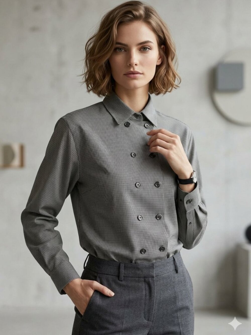 Barneys New York shirt double-breasted long-sleeve button-up Size 6 Houndstooth